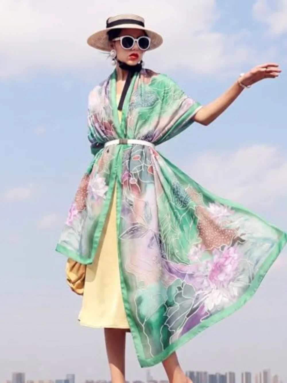 100% Mulberry Satin Silk Floral Pashmina Shawl Wrap Extra Large Oversized Scarf